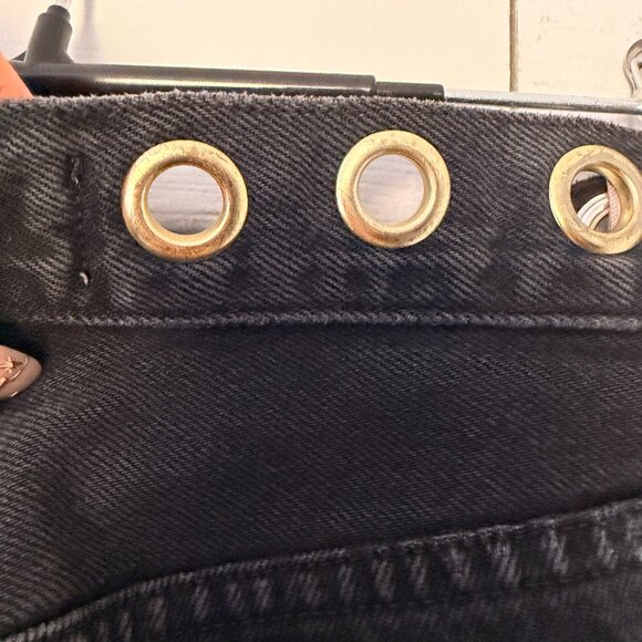 AGOLDE High Rise Black Denim Jeans • Size 25 • Button Fly • Gold Grommet - Picture 13 of 14